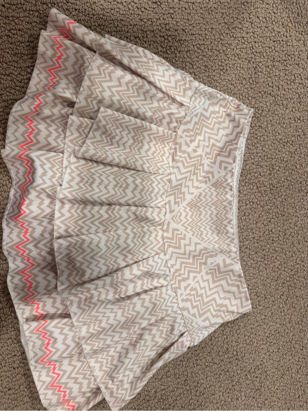 Lucky in Love White Skirt with Beige Chevron and Pink Accent